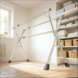 2.4m Foldable Portable Standing Clothes Drying Rack 3-Pole Laundry Hanger for Indoor Outdoor Use Durable Space-Saving Designcolor: Silver Color