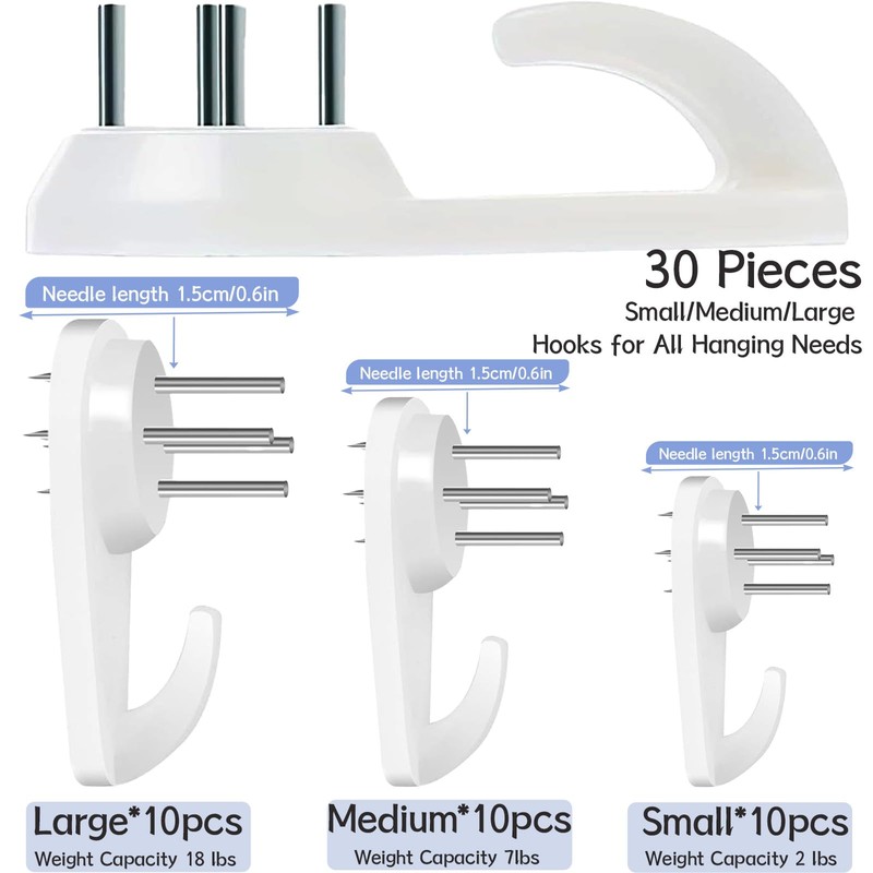 30 Pcs Upgraded Non Trace Picture Hooks –3-Size Set for