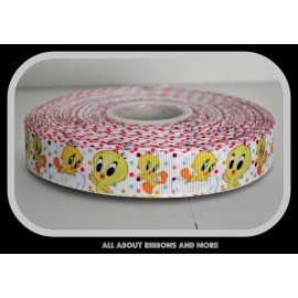 7/8 INCH TWEETY BIRD ON POLKA DOT GROSGRAIN RIBBON-1  YD