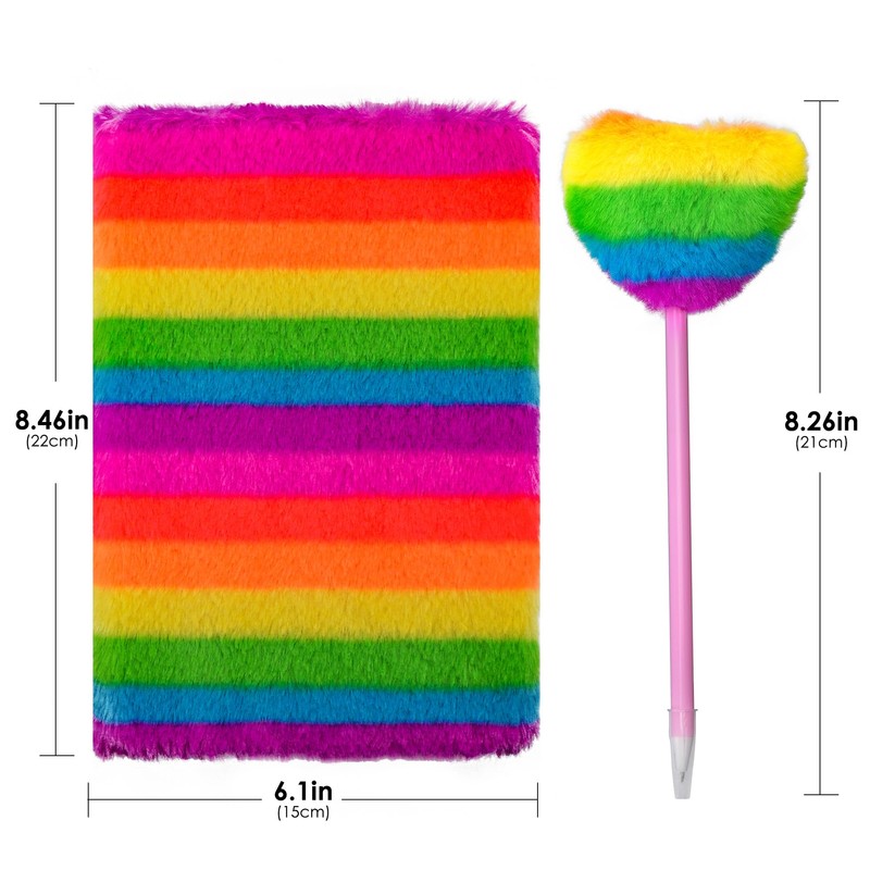 Biiange Plush Notebook, Fluffy Notebook Set, Rainbow Plush Notebook Diary,