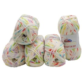 5 x 100 g Himalaya Super Soft DK Dot Baby Wool Polka Dots, Knitting Yarn 100% Acrylic Multicoloured for Colour Gradient (White, Blue, Green, 76005)