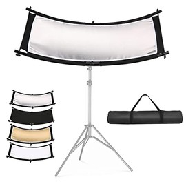 SOONPHO Clamshell Light Reflector 43x20inch/110x50cm with Carry Bag ,Arclight Curved Lighting for Photography Studio Video Photo Portrait Headshot Shooting,White/Silver/Gold/Black