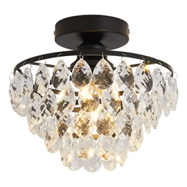 YYJLX Modern Small Crystal Ceiling Light Fixture Mini Black Semi Flush Mount Chandelier Light Fixture for Hallway Bedroom Bathroom Closet e26