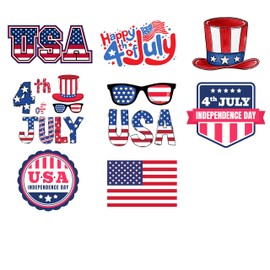 Ouksma 4th of July Edible Cupcake Topper 56 pcs,Flag Star Hat USA Patriotic Cupcake Topper American Independence Day Them 8 Designs Cartoon (USA)