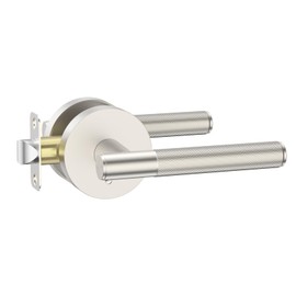 Amerdeco 1 Pack Brushed Satin Nickel Door Handles Interior, Knurled Privacy Door Handles,Heavy Duty Black Door Lever for Bedroom or Bathroom,Reversible Keyless for Left Right Handed Doors AM0016