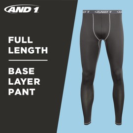 AND1 Mens Compression Pants – 2 Pack Athletic Compression Leggings for Men - Full Length and Capri Base Layer Tights (S-XL), Size X-Large, Grey/Black