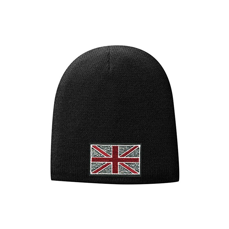 Crystal Union Jack Patch Beanie Hat, Black
