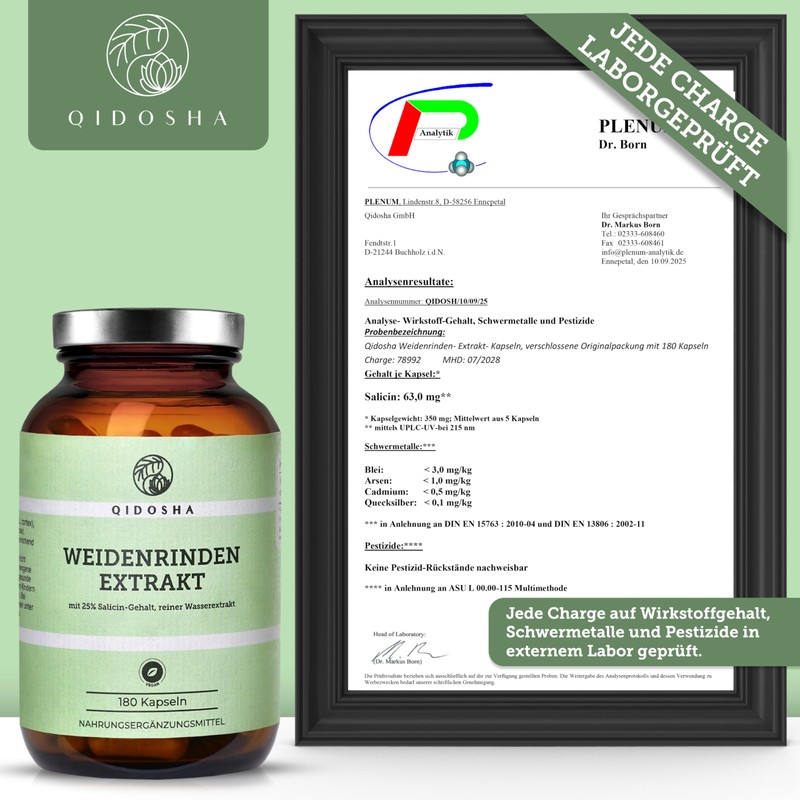 QIDOSHA Willow Bark Extract with 25% Salicin, 180 Capsules in