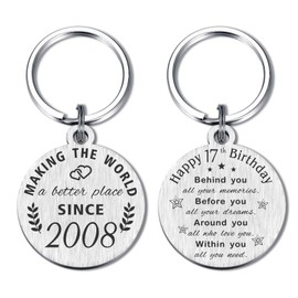 ABBNT 17th Birthday Gifts for Girls Boys, Born in 2008 Gifts, 17 Year Old Birthday Keychain, 2008 Birthday Decorations