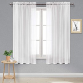DWCN White Sheer Curtains, 69 Drop Rod Pocket Top Semi Transparent Light Filtering Net Curtains, Voile Curtains for Living Room and Bedroom, 55" Wide x 69" Drop, Set of 2 Panels