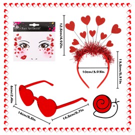 Amor Costume Glasses Accessories, Heart Headband Red, Glitter Heart Headband with Heart Face Sticker, Valentine's Day Headband Sunglasses, Heart Headband Women's Accessories for Valentine's Day,