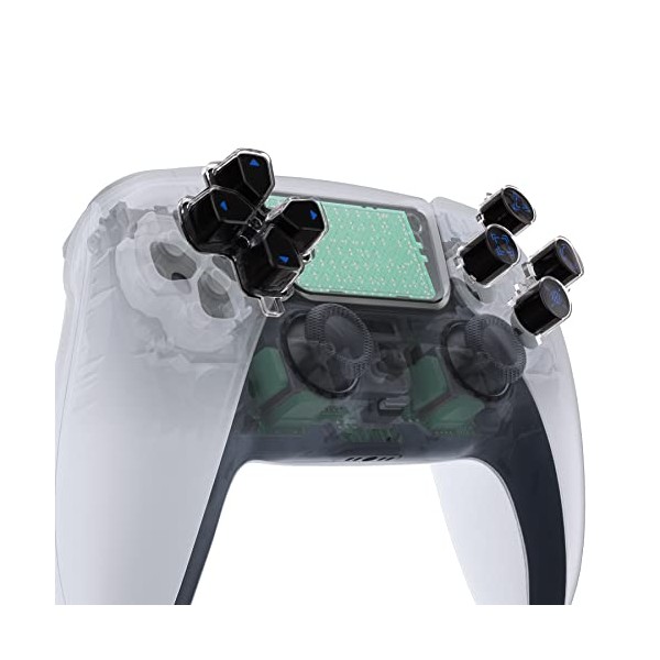 eXtremeRate Replacement Custom Dpad Action Buttons Three-Tone Black & Clear