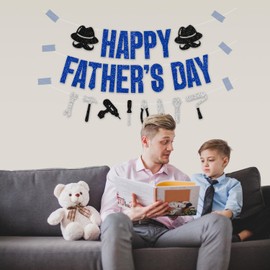 Happy Fathers Day Banner, Fathers Day Decor Pre Strung Glitter Garland For Father's Day Photo Backdrops and Home Party