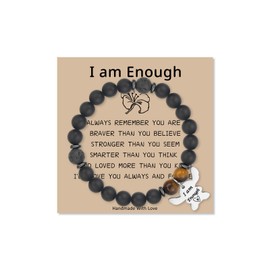 Ohana Means Family Bracelet Natural Stone Beaded Amethyst Bracelets for Womens Inspirational Jewelry Stitch Stuff Gifts for Lover Daughter Mom Niece (I am Enough Bracelet-Black)