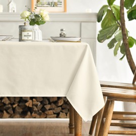 Horaldaily Beige Tablecloth 52×70 Inch Rectangular, Stain and Wrinkle Resistant Washable Table Cloth, Decorative Polyester Table Cover for Party Picnic Dinner Decor