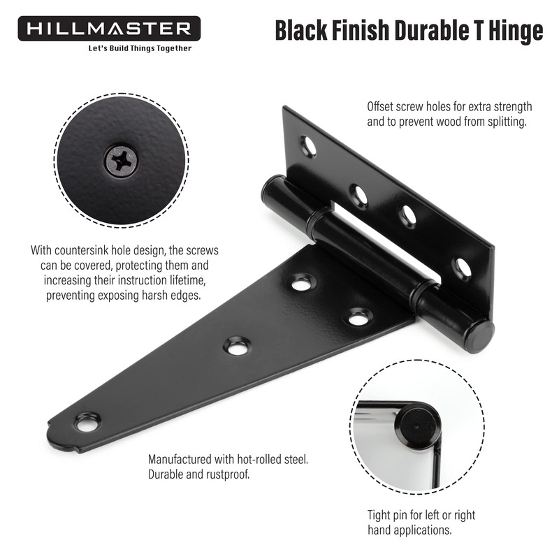 HILLMASTER 6 Inch T-Strap Heavy Duty Shed Door Hinges Gate