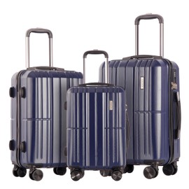TRACK TRAVEL 3 Piece Luggage Set ABS+PC Expandable Hardshell TSA Lock Aluminum Trolley Spinner Wheels (Blue, 3 Piece Set)