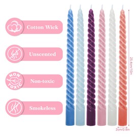 Whaline 12Pcs 10 Inch Colored Spiral Taper Candles 12 Colors Dripless Twisted Wax Candles Long Unscented Candle Sticks for Holiday Celebration Display Home Decoration
