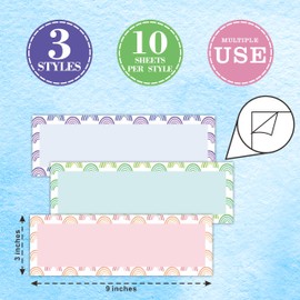 30 Pcs Boho Name Plates Labels,3 Rainbow Theme Self Adhesive Name Stickers for Students Desk, Teacher Tools，Storage Box Labels，Classroom Decorations and Supplies - A5
