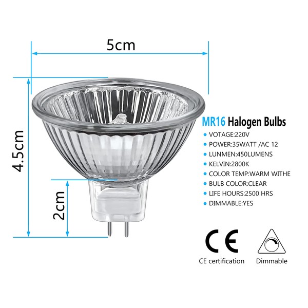 Sarveeta Sarveeta MR16 Halogen Bulbs 35W Dimmable, 12V Gu5.3 Halogen