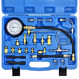 YSTOOL Fuel Pressure Tester Gauge Kit 140PSI Automotive Engine Injector Pump Test Gasoline Gas Injection Manometer Tool Set with Inline Fitting Schrader Adapter for Auto Car Motorcycle (Red Case)