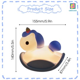 LEBOCADO Cute Rocking Horse Night Light for Kids -Silicone Rechargeable LED Nursery Lamp, Adjustable Lighting, auto-shutoff Timer, Gentle Glow for Girls and Boys, Perfect Bedside Companion -Blue