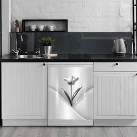 Polished Flower Magnetic Dishwasher Cover,Fridge Door Cover Decals,Stainless Steel Floral Pattern Dishwasher Magnets Art Skin Panel Decal,Home Decor Decal,Vinyl Sticker,Easy Update,23Wx26H Inches