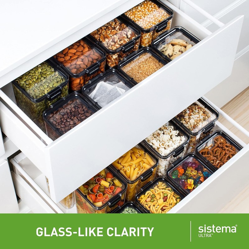 Sistema J7S95 Ultra Square Food Container, 460ml, Black, Brown/Tan