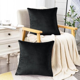YORKSHIRE BEDDING Velvet Cushion Covers 45 x 45 cm - 2 Pack Decorative Square Throw Pillow Cases - Luxury Soft Black Cushion Cover for Sofa Couch Bedroom with Invisible Zipper 18x18 Inches