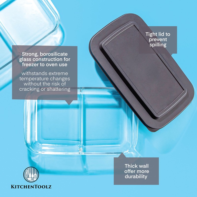 Divided Glass Casserole Baking Dish, Rectangular Bakeware Set 2.3 Qt