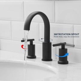 Kroias Matte Black Waterfall Bathroom Faucet 3 Hole, Widespread Two Handle Bathroom Sink Faucet Vanity Faucet, 8 Inch Bathroom Faucets for Sink with cUPC Supply Lines and Pop-Up Drain