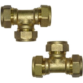 hep® 15mm Brass Compression Tee for Copper, Plastic Pipe WRAS & BS Approved for Hot Cold Water Heating Cooling (Pack of 2)