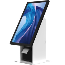 Self Service Kiosk POS Stand - CTA POS Kiosk with CPU & Printer Compartments for Digital Signage Displays up to 33 Pounds - for Restaurants, Retail & Business - White - (ADD-SSKPCW)