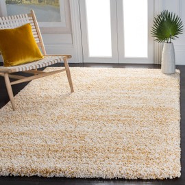SAFAVIEH Hudson Shag Collection 7' Square Ivory/Gold SGH295G Modern Abstract Non-Shedding Living Room Bedroom 2-inch Thick Area Rug