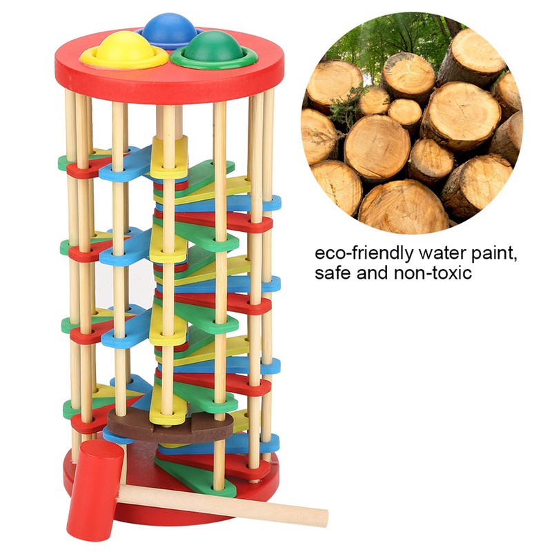 Colorful Wooden Knock Ball Ladder Toy Intelligence Development Kids Children