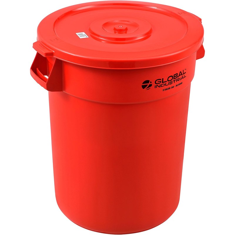 Global Industrial 32 Gallon Garbage Can, Red, No Lid