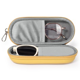 Huvon Double Eyeglasses Case, Dual Glasses Sunglasses Organizer with Zipper Closure, Eyewear Storage Box for Men Women Travel