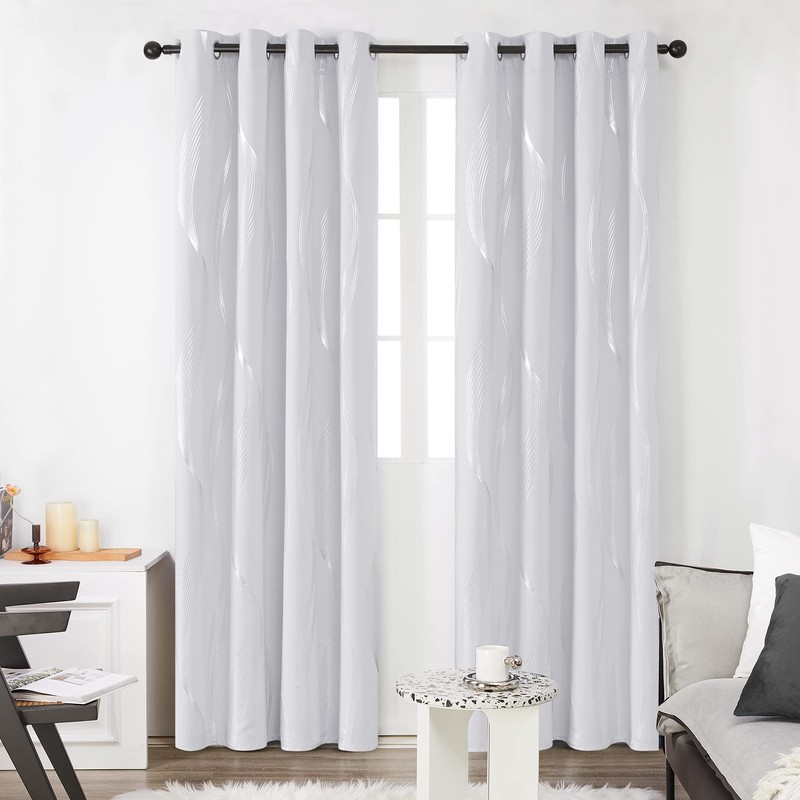 Deconovo Silver Wave Print Blackout Curtains - Thermal Insulated &