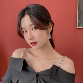 Pageant Earrings for Women, Statement Colorful Rhinestone C Shape Large Hoop Drop Sparkly Exaggerate Earrings for Teen Girls Party Jewelry Gifts (Pageant)