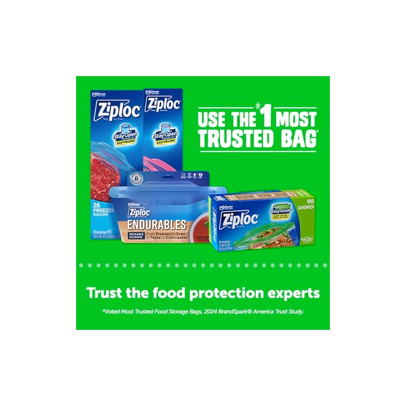 Ziploc Sandwich and Snack Bags with EasyGuide Texture, Plastic Storage