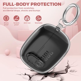 Compatible with JBL Vibe 200TWS/JBL Vibe Beam /Beam 2 Case Cover Clear Lock Clip with Cleaner Kit, Transparent TPU Protective Cover Men Women with Carabiner for JBL Vibe Beam 2 Charging Case - Black