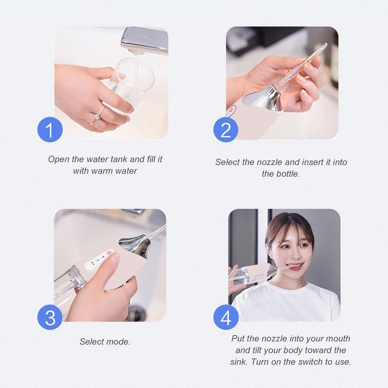 Electric Oral Irrigator 3 Modes 4 Nozzles 360 Degree Rotating