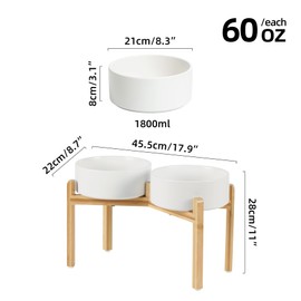 Havniva Ceramic Raised Double Bowls Set with Stand, Food & Water Bowls for Large Breed Dogs, Weighted Dog Dishes, Pet Bowl(8.2'',60OZ, White)