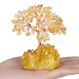 MASGEMES MASGEMES Natural Citrine Gemstone Crystal Tree of Life,Yellow Titanium Crystal Base Chakra Positive Energy Feng Shui Bonsai Money Tree for Wealth and Luck