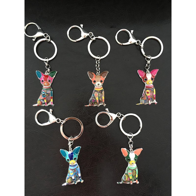 Chihuahua Small Dog Keyring Colourful Enamel Christmas Gift Kids Gift