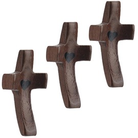 GORGECRAFT Pack of 3 "Cross My Heart" Wooden Crosses Brown Wooden Crucifix In Love Shape To Encourage Fingertip Small Pocket With Thumb To Hold A Hand Cross For Praying Great Christmas East