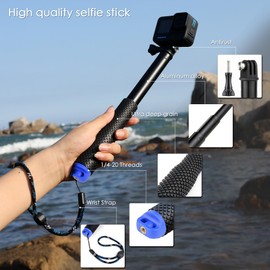 YALLSAME 46" Waterproof Selfie Stick for GoPro Insta360 DJI Action Camera