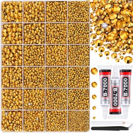 30000Pcs Mine Gold Rhinestones for Bedazzling with B7000 Jewelry Glue, Bedazzler Kit Bulk Flatback Gems, Resin Rhinestones for Crafting Crafts Clothing Shoes Fabric Nail Art Assorted Size 2/3/4/5/6mm