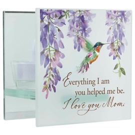 Elanze Designs Everything I Am You Helped Me - I Love You Mom - 4x2.5 Inch Purple White Frosted Glass Square Tabletop Candle Holder - LED Tealight Candle Included