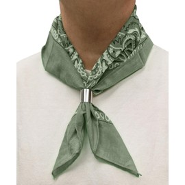 Komonee Tie Neck Ring Loop Clasp Silver Colour With Olive Green Paisley Bandana Head Scarf Headbands Handkerchief Cowboy Cotton Bib Party Face For Mens Womens Unisex